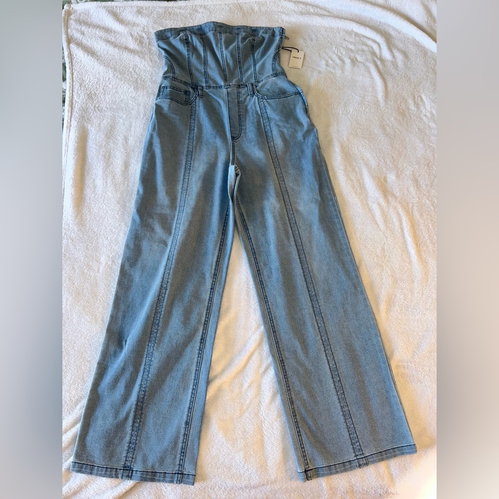 Forever 21 denim strapless jumpsuit
